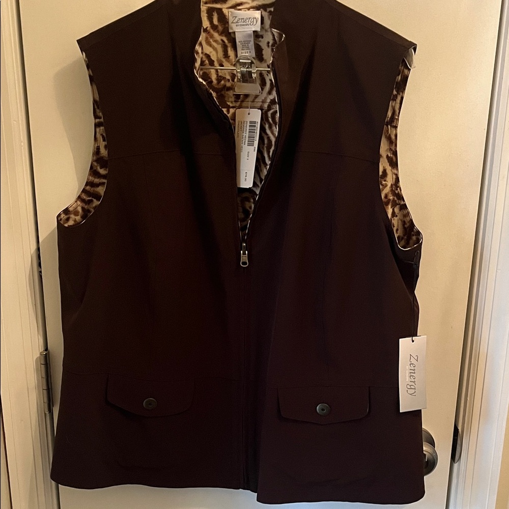 Zenergy by Chico’s Brown or Brown Leopard Print Reversible Neema Vest Sz3